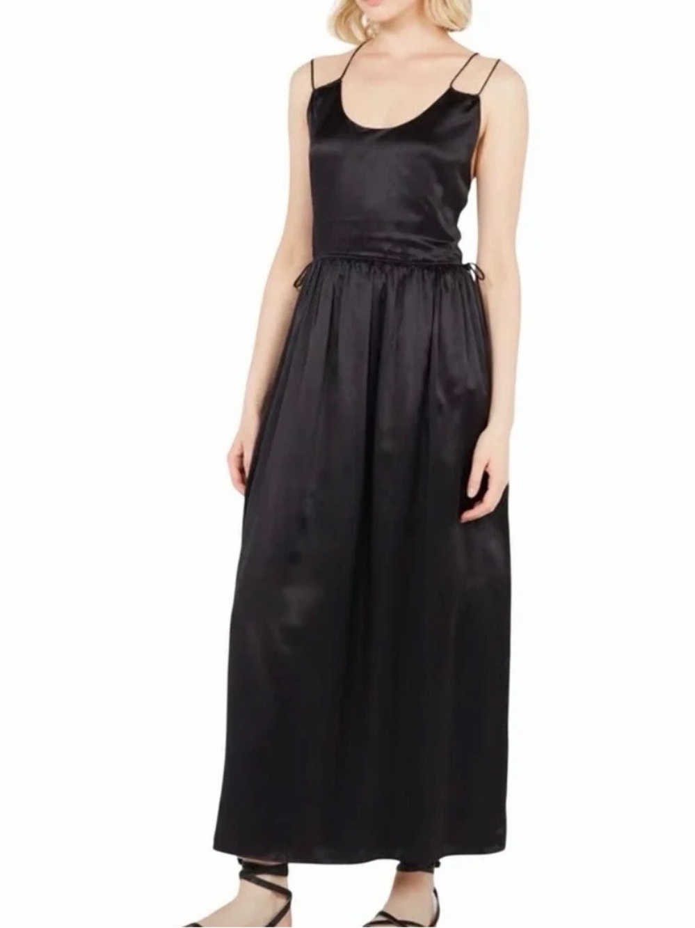 The Kooples Black Satin Spaghetti-Strap Maxi Dress